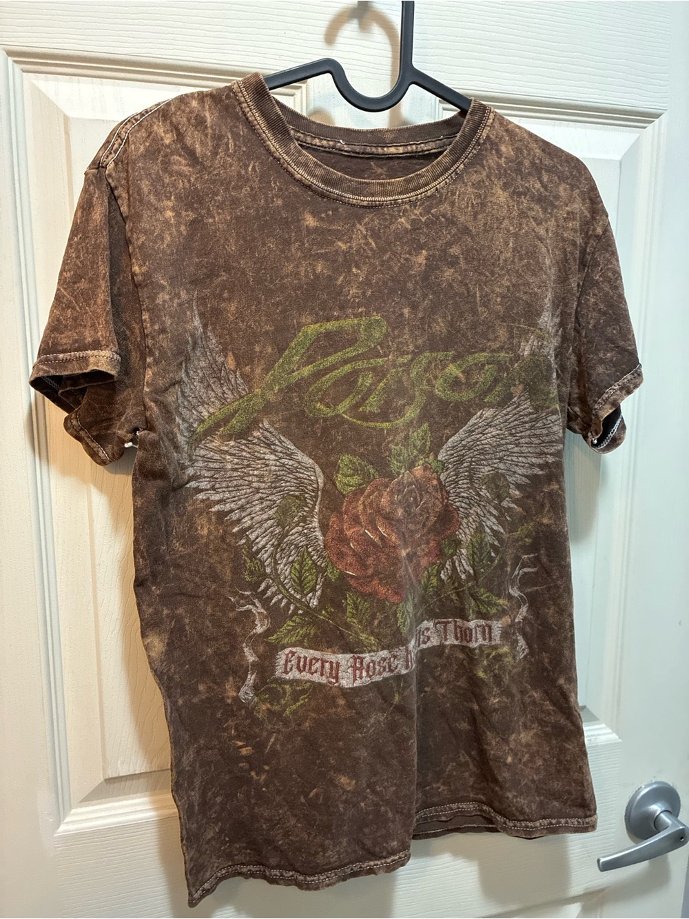 Poison Brown Graphic Short-Sleeve Tee with Rose and Wings